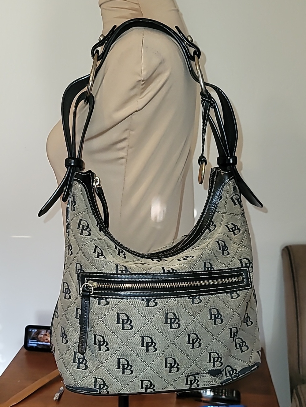 Dooney & Bourke Black and Cream Monogram Shoulder Bag